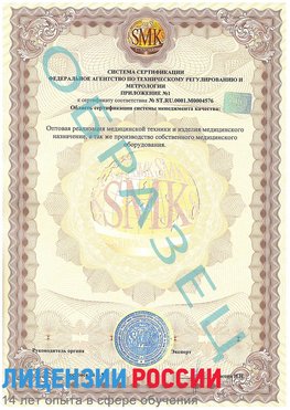 Образец сертификата соответствия (приложение) Тарасовский Сертификат ISO 13485